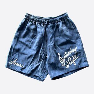 Amiri Navy & White Saturday Night Embroidered Logo Shorts